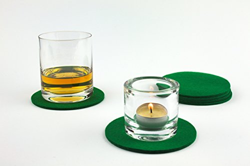 NordernArt Filz-Untersetzer rund 10cm 100% Wollfilz 6er Set Farbe wählbar, natur edel Getränkeuntersetzer für Gläser, Tassen auf Tisch, Bar (grün) - 5
