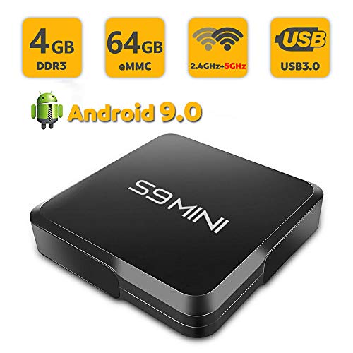 SUNNZO S9mini Android 9.0 OS TV Box/Lecteur Multimédia de Diffusion en Continu avec Rockchip RK3318 Quad-Core Chipset,64 Bits 4GB/64GB,WiFi Bi-Bande 2.4GHz+5GHz,USB 3.0,4K,H.265 (Noir)