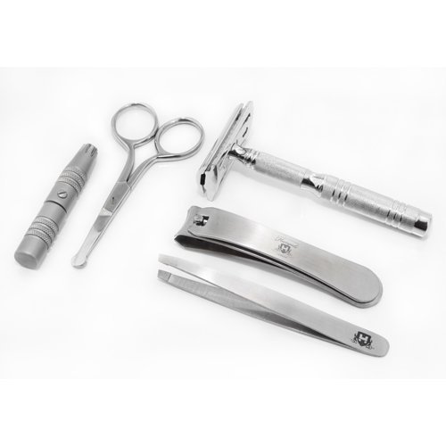 Haryali Hand Assembled Stunning (4 Pecs DE Safety Razor) Nose Trimmer, Nose Scissor, Tweezer, Nail Cutter Sophist Collection Elegantly Designed By Haryali London 5 Pecs Set.