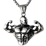 Estilo: Hombres Hombre Collar Colgante Men\'s Necklace Pendant Culturismo Levantamiento Brazo Hombre musculoso Cadena Fuerte Collar de Acero Inoxidable Hombres Deportes Fitness Collar Colgante 50 CM
