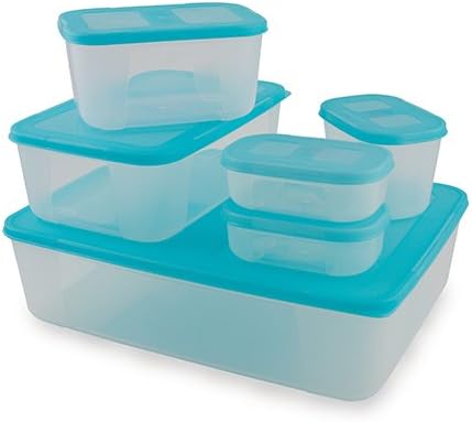 Varmora 6pc Piece Refrigerator/Freezer Safe/Food Storage/Containers/ Tupperware Set With Lids (2x90 ml, 350 ml, 800 ml, 1.8 ltr, 5 ltr) (NEW) Dishwasher Safe: BPA Free: 100% Food Grade FREE UK POSTAGE (Blue)