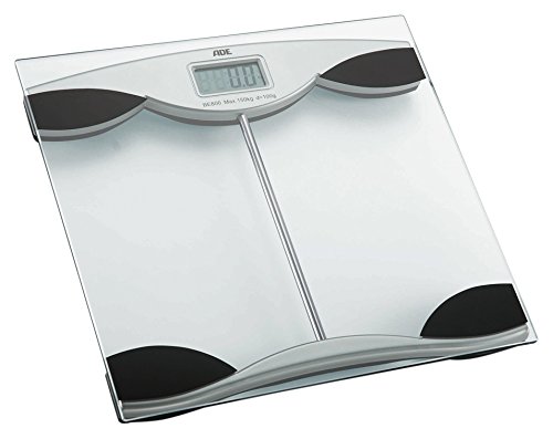 ADE Digitale Personenwaage BE 800 Xenia. Elektronische Glaswaage in schwungvollem Design aus gehärtetem Sicherheitsglas zur genauen Gewichtsbestimmung bis 150 kg. Inklusive Batterie
