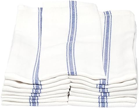 Melange 180 PACK Classic Kitchen Towels, 100% Natural Cotton, 14 x 25, Commercial Restaurant Grade, Herringbone Weave Dish Cloth, Absorbent and Lint-Free, Machine Washable, White with Blue Stripe