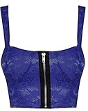REAL LIFE FASHION LTD. Ladies Front Zip Up Floral Lace Bra Bralet Padded Crop Top Women Square Neck Top#(Royal Blue Floral Lace Bralet Bra#UK 8-10#Womens)