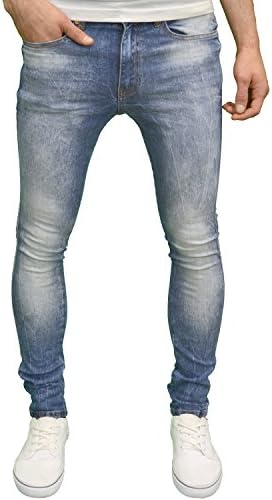 Stone Edge Mens Designer Branded Stretch Super Skinny Fit Jeans (34W x 30L, Random Blue)