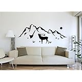 Wandtattoo Wandgestaltung Aufkleber Natur Berge Hirsch