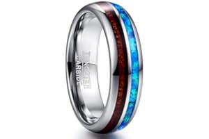 NUNCAD Bague Homme en Carbure de Tungstène, Anneau Colorée avec Coquille et Opale, 8 mm, Alliance de Mariage Unique Bleu/Rose