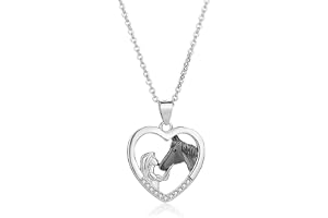WJRQD Silverhalsband för flickor och häst med hjärthänge – present till kvinnor, flickor, flickvän, fru, mor och dotter med passion för hästar