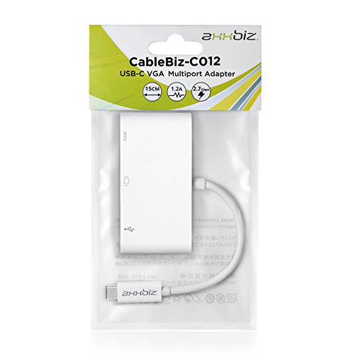Axxbiz CableBiz-C012W, 3.1 USB-C auf VGA Multiport Adapter – Auflösung bis zu 1920×1200 – 3 in 1 Port (VGA, USB-A, USB-C) - 5