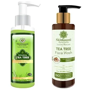 Skinkaanti Tea Tree Body Wash | 200 ml |+Tea Tree Face Wash | 100 ml | Men Women Boys Girls | All Skin Types | Pack of 2