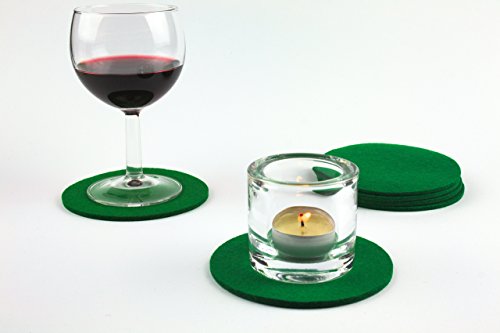 NordernArt Filz-Untersetzer rund 10cm 100% Wollfilz 6er Set Farbe wählbar, natur edel Getränkeuntersetzer für Gläser, Tassen auf Tisch, Bar (grün) - 6