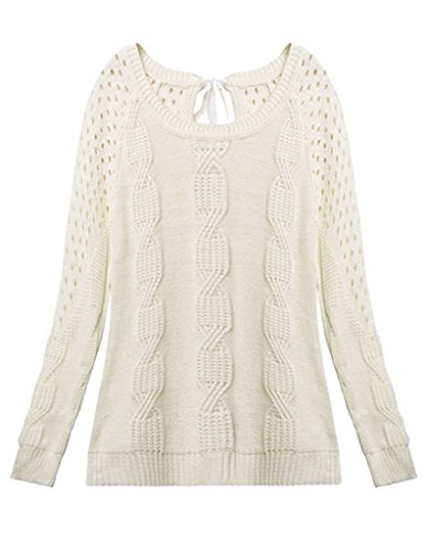 365-Shopping Women's Scoop Neck Long-sleeved Back Slit Backless Knitted Bowknot Sweaters