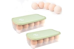 SLTAXAR 2 Portauova per Frigoriferi Portauova Plastica a 10 Scomparti Contenitore Plastica Uova per Frigorifero Scatole Porta Uova con Coperchio, con Numeri di Promemoria Data, 24.5 * 12 * 7cm, Verde