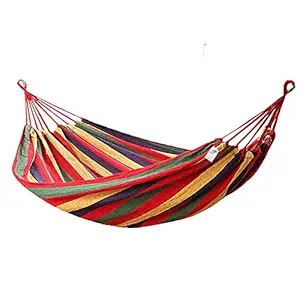FDSHIP Cotton Striped Foldable Hammock (for Single Person) / Hanging Bed for Camping & Outdoor Activities (190 cm x 80 cm) (Rainbow)