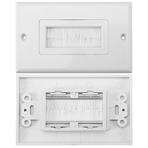 Preisvergleich Produktbild Bürstenaufsatz für Wandplatte, weiß, Kabeleingang, Bürstenplatte aus Kunststoff, Staubschutz für Lautsprecherkabel, Koaxialkabel, HDMI-Kabel oder Netzwerk / Telefonkabel, 1.00V