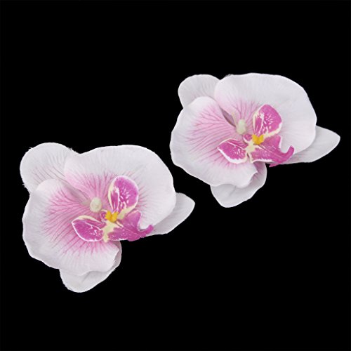 Generic 20x Kunstblumen Orchidee Blumen Köpfe , Schmetterlingsorchidee Blüten Blumenköpfe Hochzeit Dekoration – Weiß mit Lila, 9cm - 3