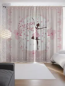 V23 3D Dancing Girl Digital Printed Polyester Fabric Curtains for Bed Room Kids Room Living Room Color Pink Window/Door/Long Door (D.N.127) (3, 4 x 9 Feet (Size: 48 x 108 Inch) Long Door)