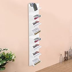 SOULONG Étagère Murale à Livres 8 Niveaux Étagère Suspendue en Bois Bibliothèque Meuble de Rangement 180 x 33cm pour Bureau, Salon, Chambre(Blanc)