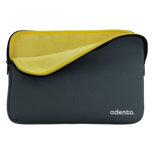 Adento Neopren 13“ Laptoptasche, MacBook Air/Pro 13“ / Ultrabook 13“ Hülle in silber mit samtig weichem, gelben Premium Innenfutter (silber/gelb) - 4
