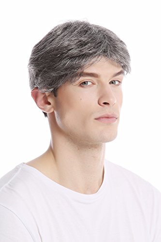 WIG ME UP ® - GFW1168-44 Peluca corta hombres moderna juvenil color gris oscuro con negro
