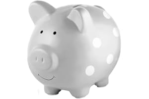 Pearhead Duża skarbonka, ceramiczna skarbonka dla dzieci, prezent pamiątkowy dla dziecka, neutralny pod względem płci wystrój przedszkola, szare kropki