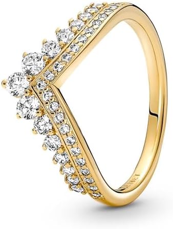 PANDORA Timeless Anello Wishbone con tiara placcato in oro 14k con zirconia cubica trasparente, 56