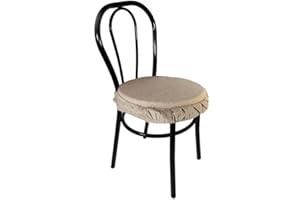 Russo Tessuti Set 6 Cuscini Sedie Rotondi Cucina Coprisedia Elastici Imbottiti Tinta Unita-Beige