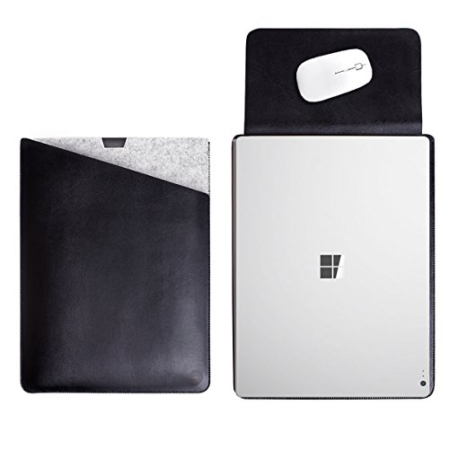 WALNEW 13.5 Microsoft Surface Book 13.5 Zoll Schutzhülle, Hülle, Case, Cover, mit Zwei-Taschen-Design mit Geschütztem Inneren und Externem Mousepad,Schwarz