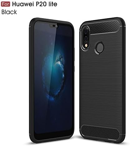 TH000 Carbon Fiber Back Design Cover for Huawei P20 Lite Case Soft Rubber Full Range Protection Slim-Fit Hybrid Case Cover for Huawei P20 Lite Case (black)