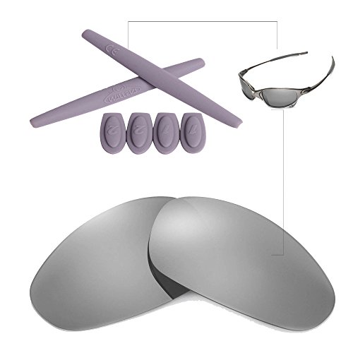 Walleva Lenses and Earsocks(Earsocks+Temple Shocks) for Oakley Juliet - Multiple Options Available (Titanium Non-Polarized Lenses + Grey Rubber)