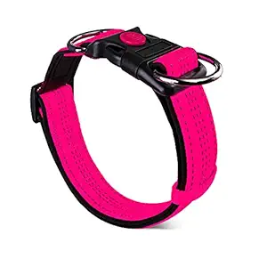 FEimaX Reflective Dog Collar, Adjustable Dog Collars with Safety Locking Buckle, Soft Breathable Nylon Pet Collar for Small Medium Large Dogs (M(14''-20''), Pink)