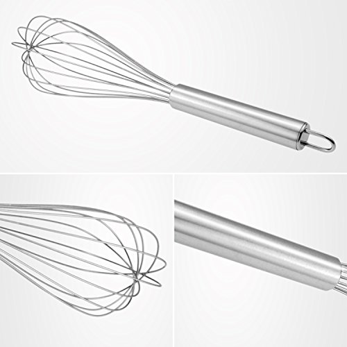Edelstahl – Küchen Schneebesen – Ballonschneebesen, Eier, Milch. Küchenutensil zum Mischen, Schlagen und rühren, Set vo 3 – 8Zoll + 10Zoll + 12Zoll (Edelstahl) - 3