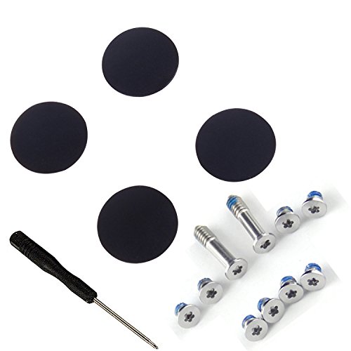 moinkerin 4 x Gummi Fuß Pads Ersatz Fuß Set mit Schrauben + 10 x Schrauben (8 kurz und 2 lang) + 1 Stück Kreuzschlitz Schraubendreher Kit für Gehäuse Unterseite Macbook Air A1370 A1369 A1465 A1466 11 "und 13" Full Foot Set mit Tools (Für A1370 A1369 A1465 A1466)