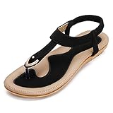 KUONUO Sandalias Mujeres Bohe Rhinestone Moda Plano Talla Grande Bohemia Sandalias Casuales Zapatos de Playa Sandalias Romanas Chanclas de Damas