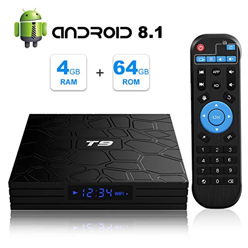 Android 8.1 TV BOX, T9 Smart Box con 4GB RAM 64GB ROM RK3328 Quad Core 2.4GHz/5GHz Dual Band WiFi 4K Risoluzione H.265 Bluetooth 4.1 USB 3.0