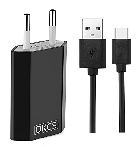Preisvergleich Produktbild Ladeset Typ C 3.1 - OKCS - 2M Typ C Ladekabel + USB Netzteil für Galaxy Note 8, S8, S8 Plus, Nokia Lumia, Google Pixel 2 X, 2 XL, Google Nexus, One Plus 5T etc. - Schwarz