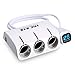 Produktbild 120W Auto-Ladegerät Mit Spannungs Erkennung, Auto In-Car 2 USB 3 Steckdosen, Im Auto 3 Way Zigarettenanzünder-Steckdose DC 12V/24V,White