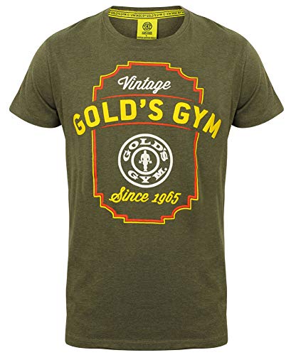Gold's Gym 2018 Printed Vintage Style T-Shirt Mens Gym Top Army Marl Medium