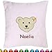 Produktbild Steiff Kissen bestickt mit Namen, Mädchen, Baby Frottee Babykissen Kuschel-Kissen mit Wunschname, Kopfkissen mit Teddy Bär Applikation, 100% Baumwolle, Flauschig, 40x40 cm, Farbe Rosa