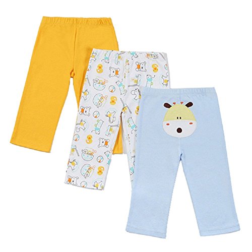 JIAJIA Soft Cotton Newborn Baby Pants Leggings 3 Pack Blue 9-12 Months