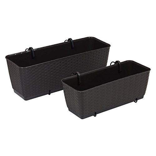 3 x Blumentopf Blumenkasten Balkonkasten Rattan Optik inkl. Untersetzer Halterung braun L 50 cm Ratolla - 8
