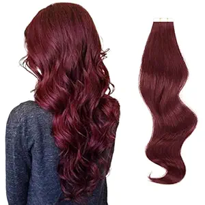 Sassina 8A Grade Semi-permanent Tape in Hair Extension Cooper Red/Burgundy Color Double Side Glue in Invisible Skin Wefts 20Pcs 50g/set (530# 20