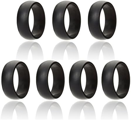 Nuohan Women's Silicone Wedding Ring Rubber Band 7 Rings Pack 8 mm Wide (1.8 mm Thick) (Black, 12)