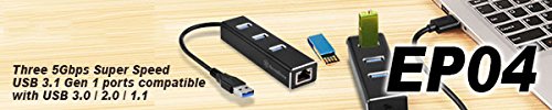 SilverStone SST-EP04 – 3-Port USB 3.1 Hub, Gen 1 Type A mit RJ45 Gigabit Ethernet Netzwerk Adapter, Aluminium - 10
