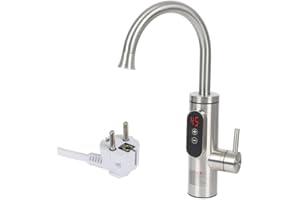 Elektrisch Wasserhahn mit Durchlauferhitzer,CEIEVER Elektrische Heizung Wasserhahn Einstellbare Temperatur 30-55℃ Elektrische Armaturen 230V Elektrischer Warmwasserhahn Edelstahl für Küche