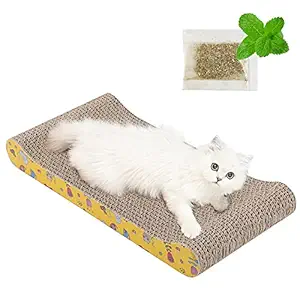 EMUST Cat Scratcher, Corrugated Cat Scratch Pad, Curved Cat Scratching Cardboard with Catnip, Double-Sided Cat Scratch, Cartoon-Bone