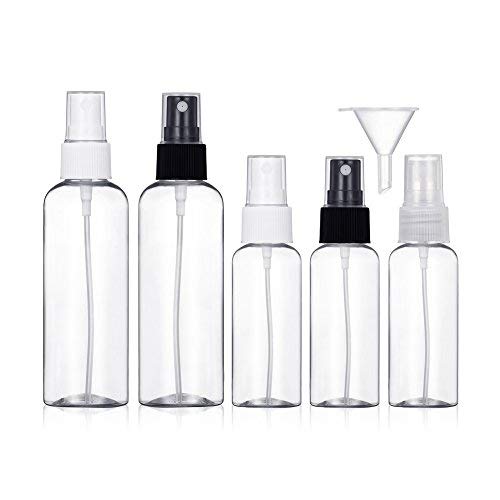 Bote Spray Botella de Aerosol Vacío Plástico Transparente Niebla Fina Atomizador de Viaje Conjunto de Botellas 100ML / 50ML (5 piezas)