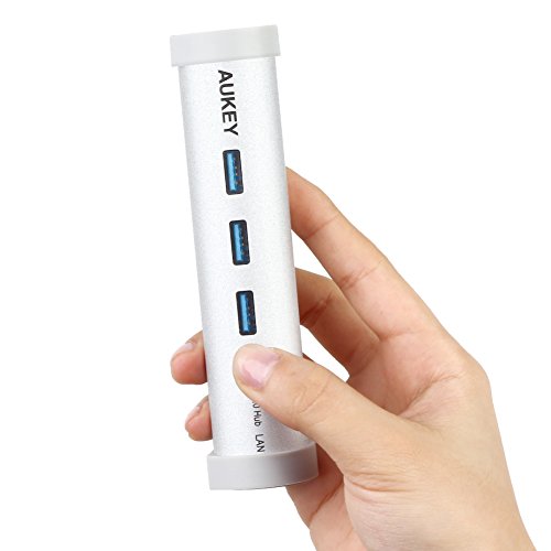 AUKEY USB C Hub Ethernet auf USB 3.0 * 3 Port mit 1 * Ethernet Anschluss Aluminum Netzwerkadapter für Geräte mit Tpy C Buchse wie New Macbook, Macbook Pro 2016, Google ChromeBook Pixel 2015 usw. - 2