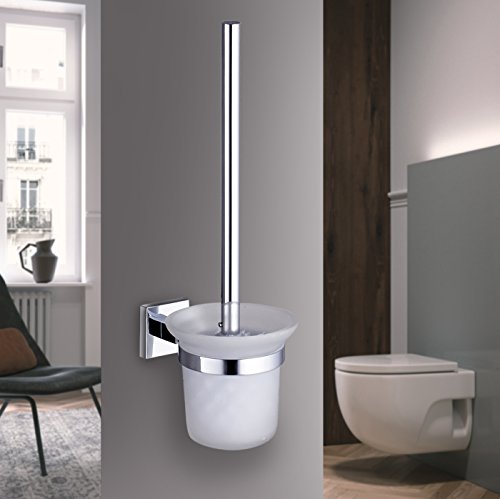 Preisvergleich Produktbild Auralum Multifunktionale Klobürste Toilettenbürstenständer Bürstenhalter, Rollenhalter Garnitur Klobürste Klobürstenhalter aus Glas, Bürste Standfuß fürs Bad