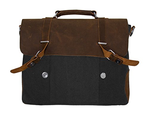 ECOSUSI Vintage Canvas Leder Aktentasche Umh  ngetasche Passend f  r max 14 7  Laptop